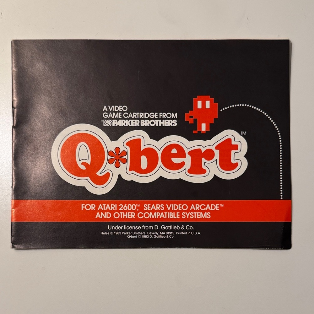 Vintage Q*bert Video Game Manual for Atari 2600 - Black